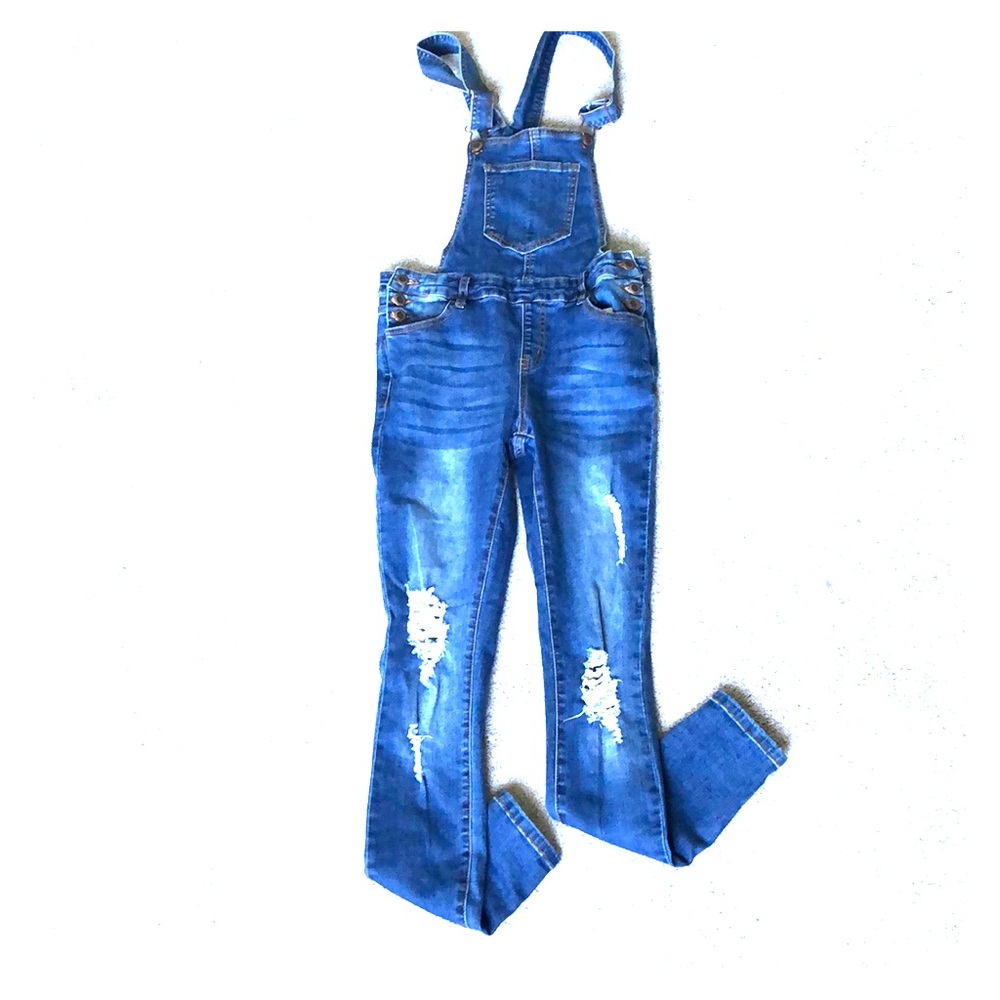 Dark Wash Denim long romper distressed Jumper